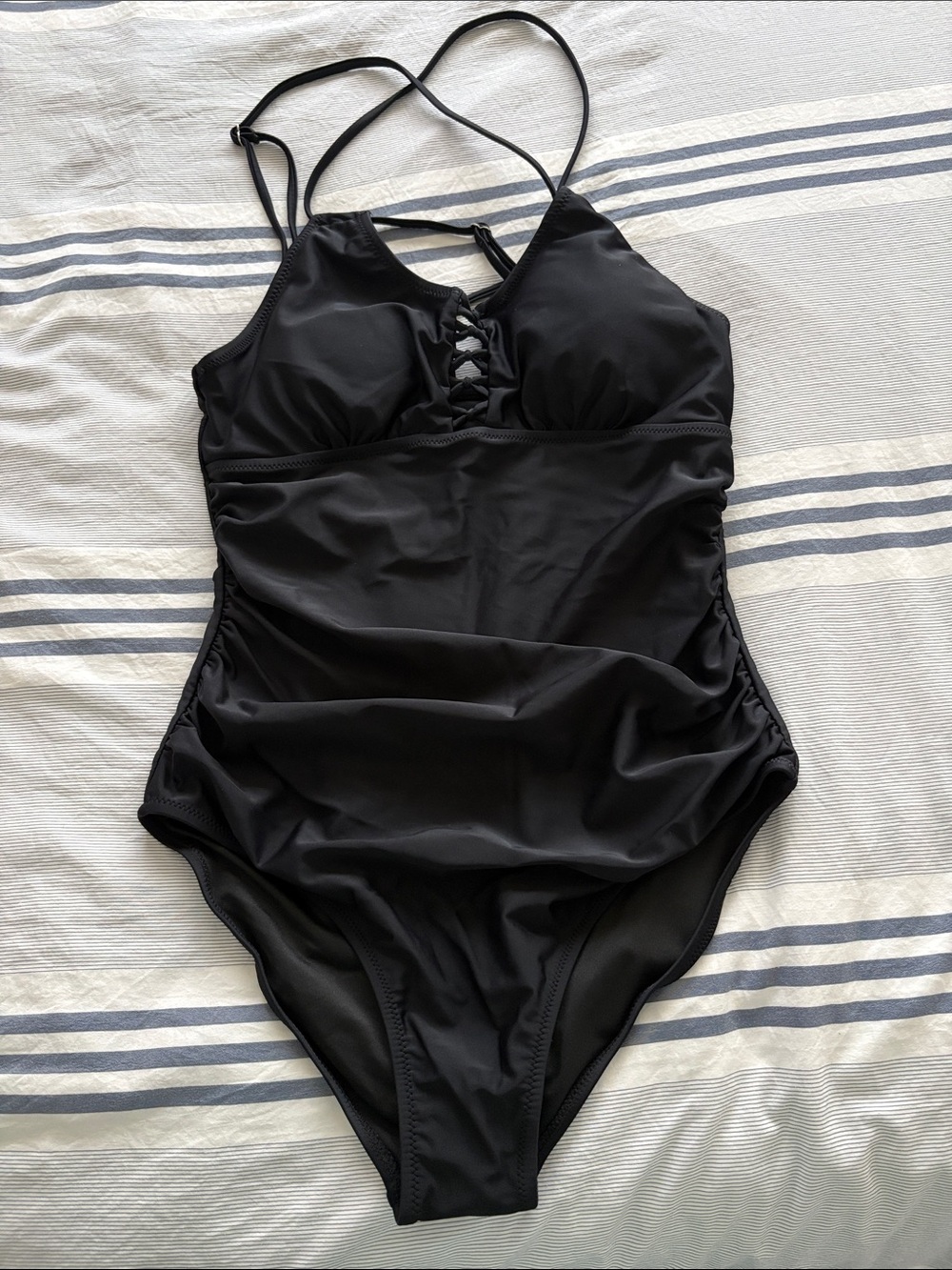 Black Lace-Up One-Piece Swimsuit